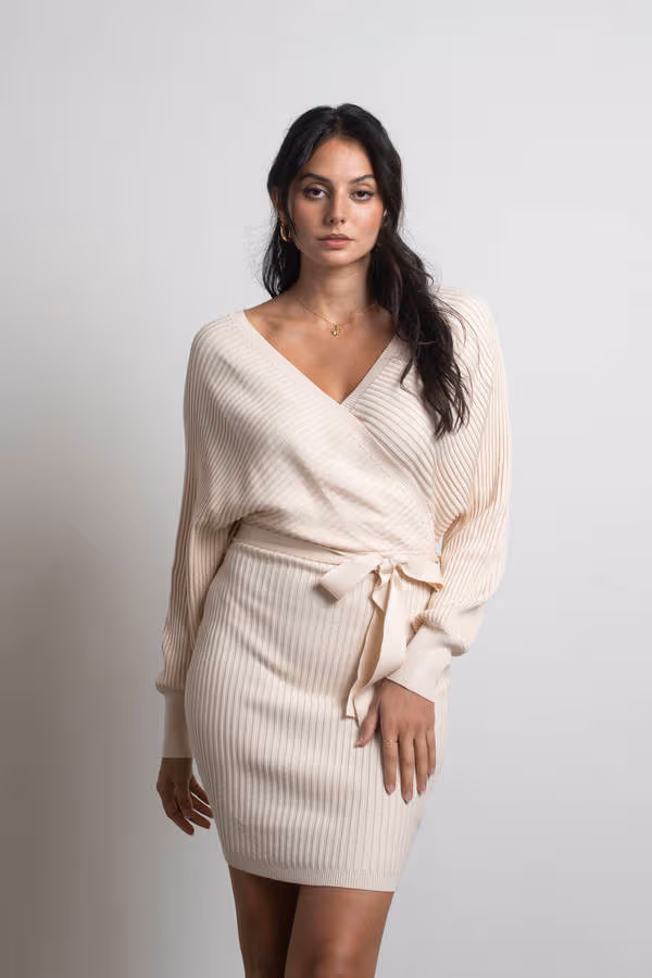 Rachael Wrap Sweater Mini Dress - Off White