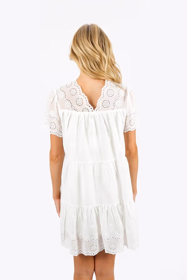 Meagan Eyelet Tiered Mini Dress - Off White