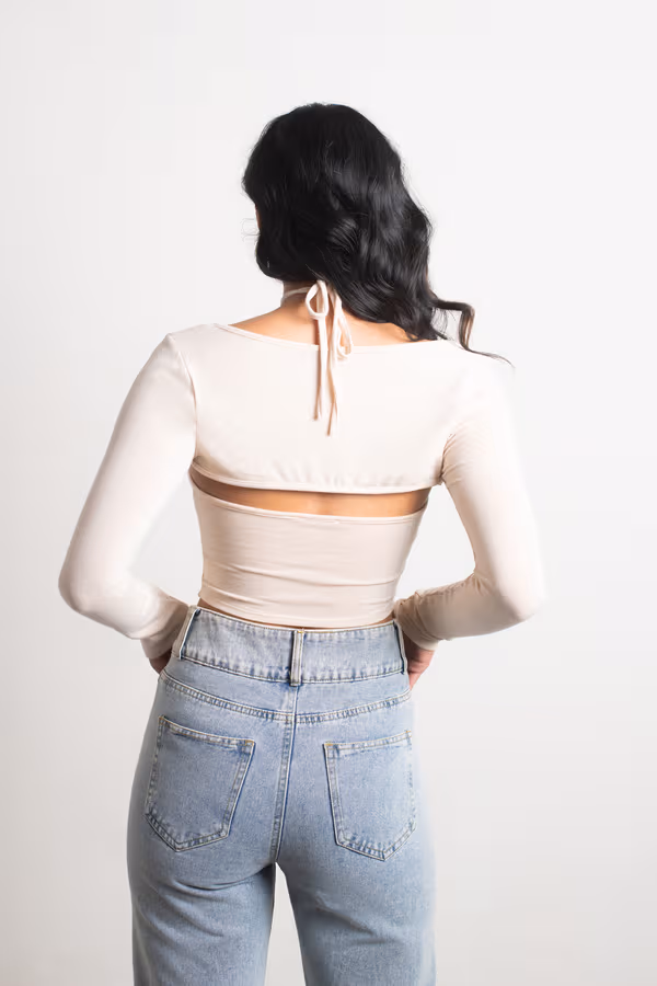 Elki Crop Top and Cardigan Set - Beige