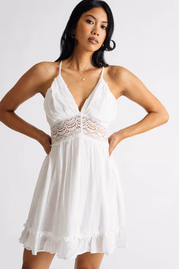 Thoughtful Time Lace Skater Mini Dress - Off White