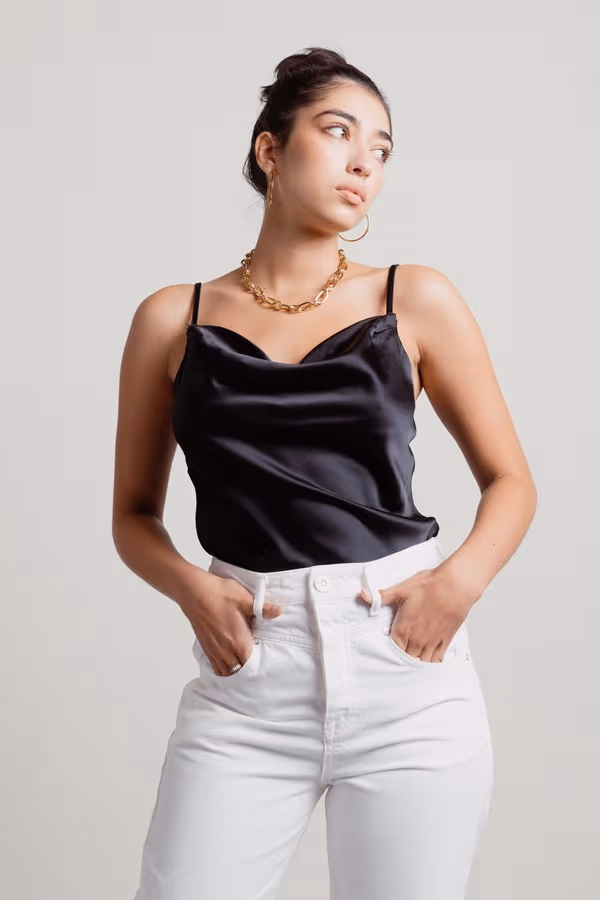 Best Mistake Satin Bodysuit - Black