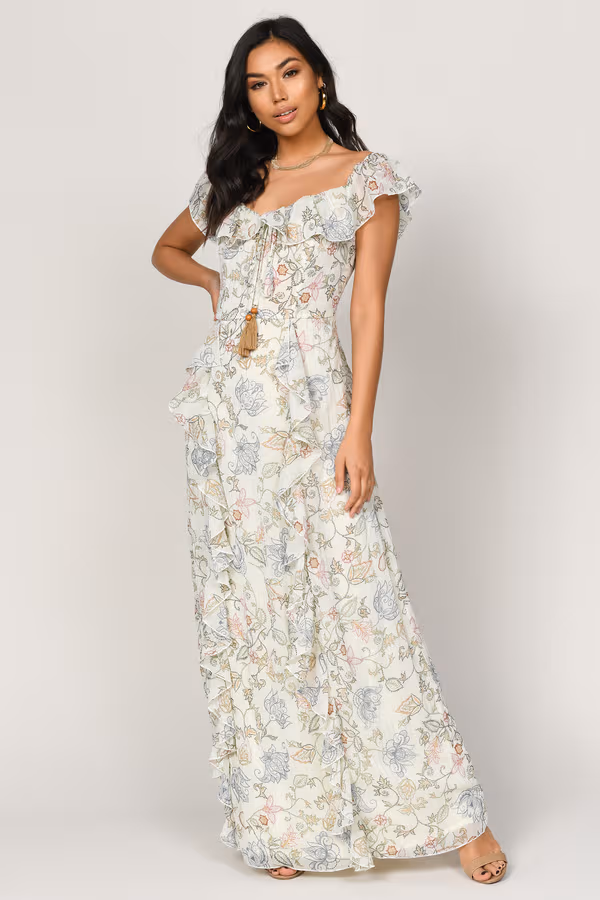 Layna Floral Ruffle Maxi Dress - Ivory Multi