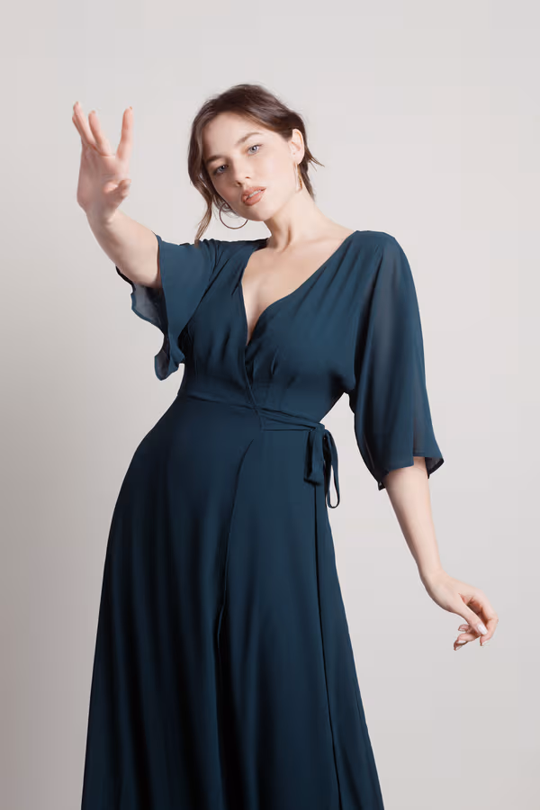 We Could Be Deep V High Slit Maxi Dress - Emerald