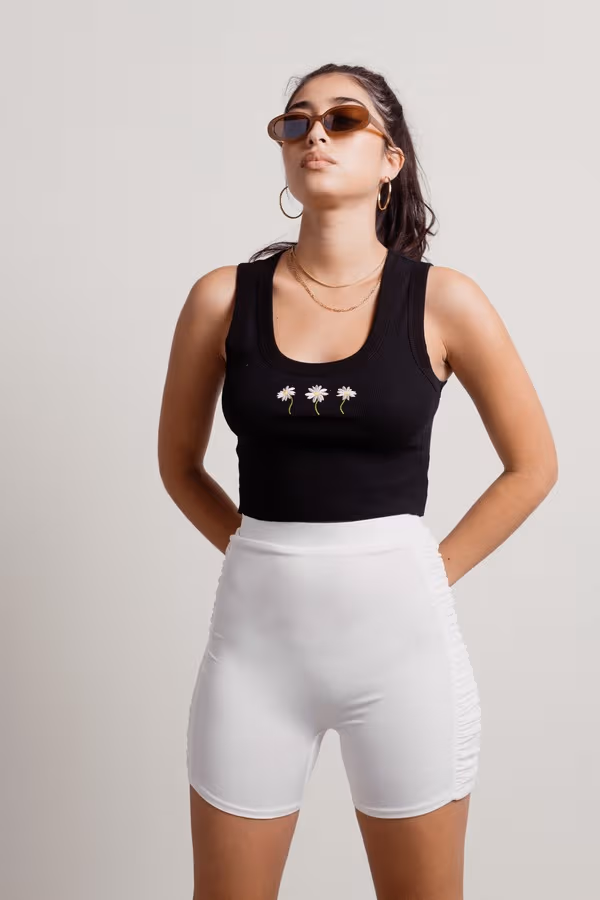 Triple Daisies Tank Top - Black