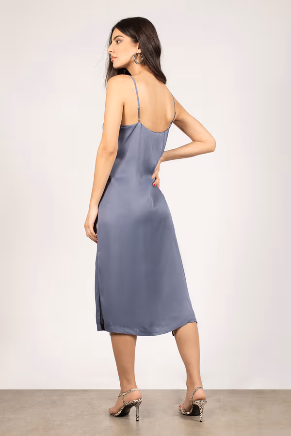 Deana Satin Slip Midi Dress - Blue