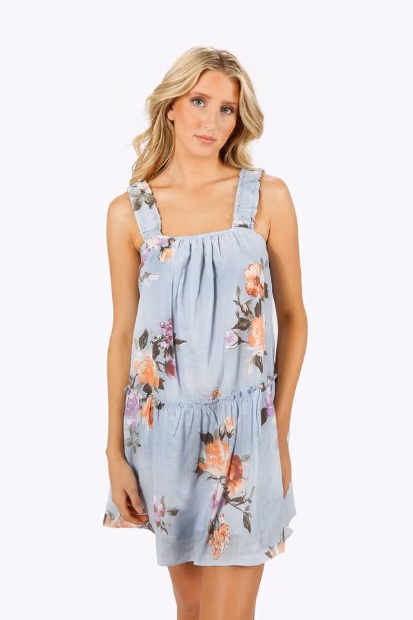Milena Floral Ruffle Mini Dress - Blue Multi