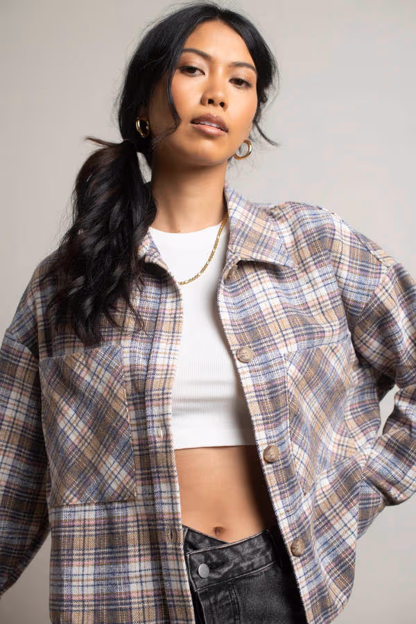 So Lucky Plaid Shacket - Cream Multi