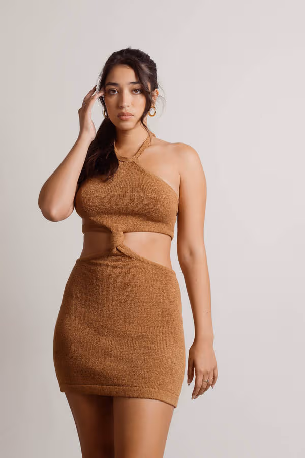 Just The Thing Cutout Bodycon Mini Dress - Brown