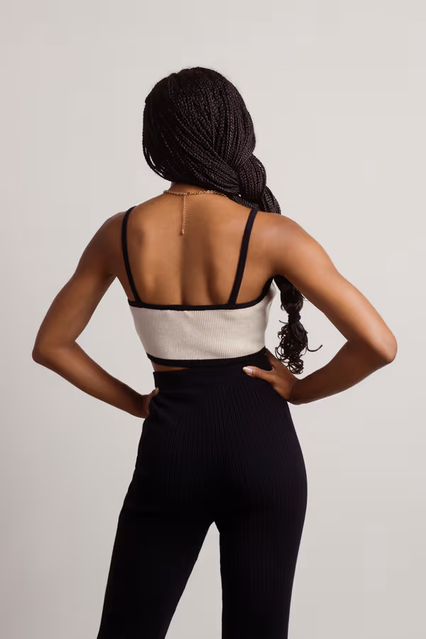 Outside The Lines Crop Top - Taupe Black