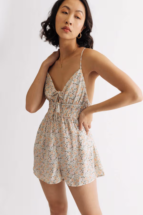 Out And About Floral Romper - Mint