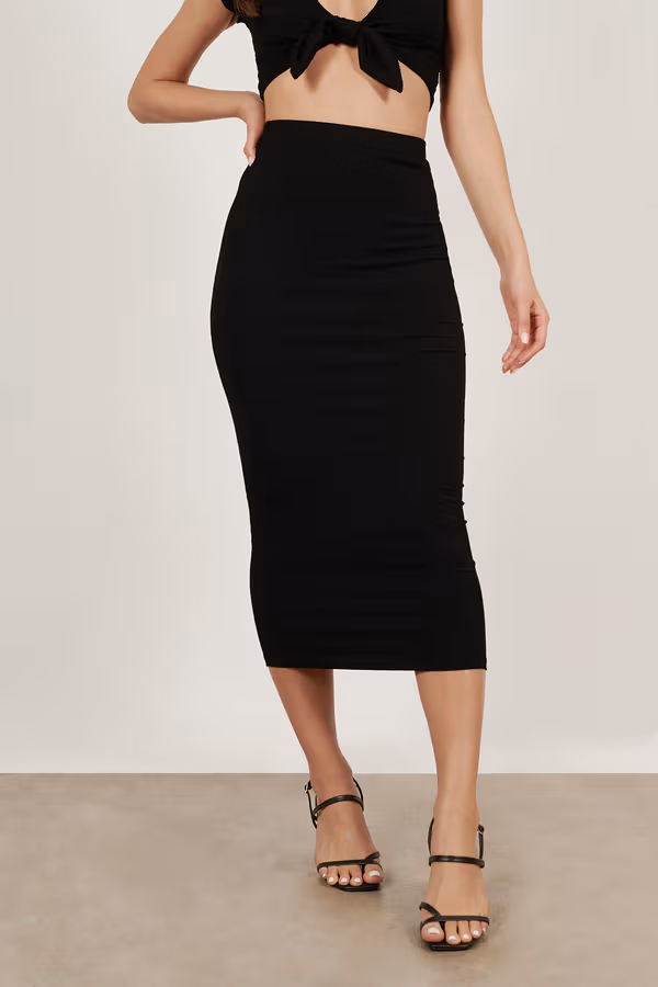 Excited For It Ribbed Crop Top and Midi Skirt Set - Black
