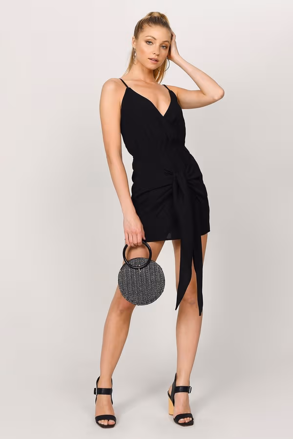 Isabella Plunging Wrap Mini Dress - Black