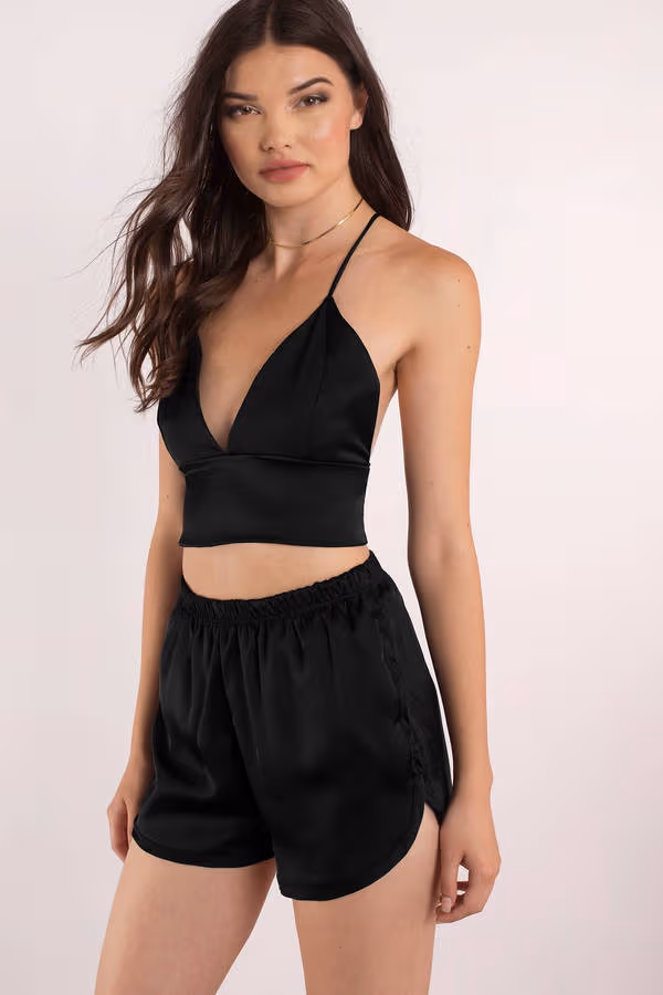 Khloe Plunging Crop Top - Black
