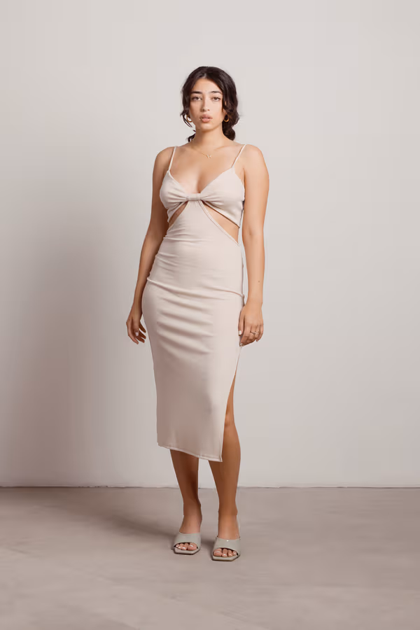 On The Nose Knotted Bust Cutout Midi Dress - Cream