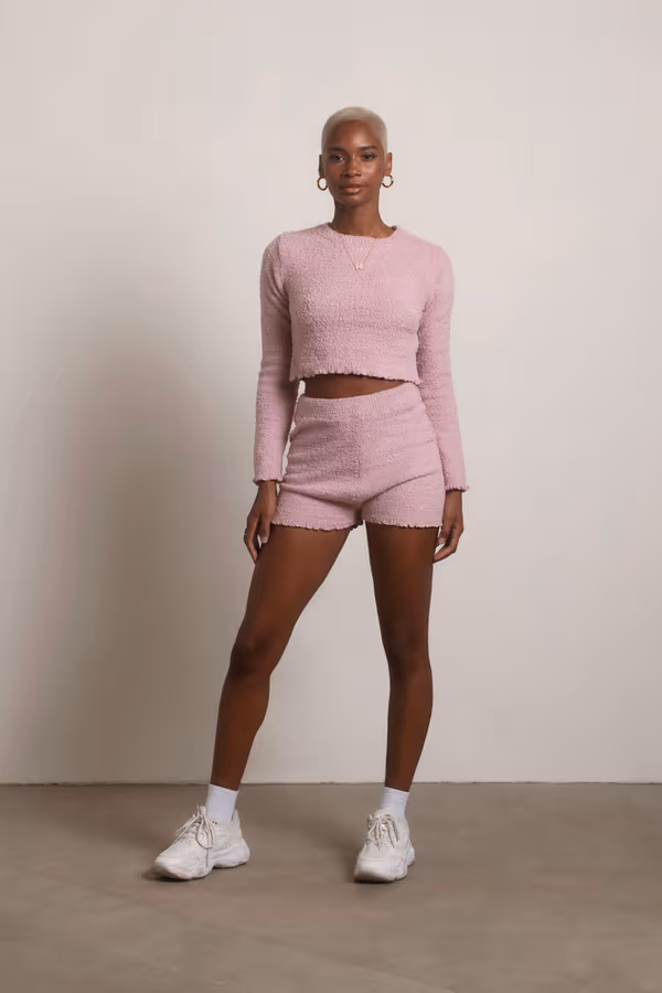 Warm Hug Fuzzy Crop Top and Short Set - Cream