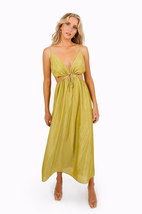 Artemis Front Tie Cutout Maxi Dress - Olive