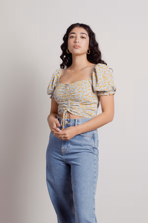 Make You Think Crop Top - Mint Yellow
