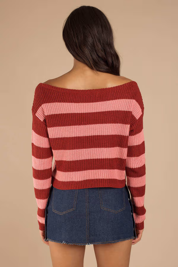 Caroline Striped Sweater - Wine