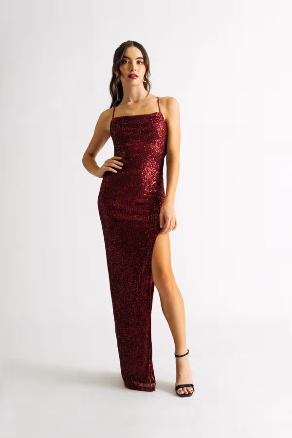 All About Me Cross Back High Slit Maxi Dress - Burgundy