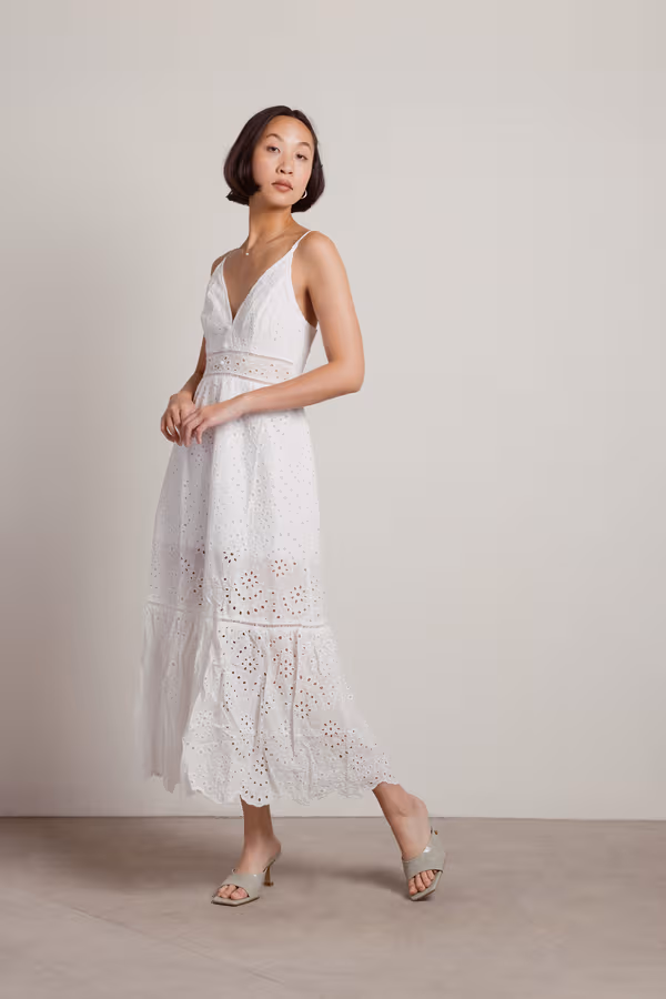 Do Me A Favor Plunging Crochet Maxi Dress - White