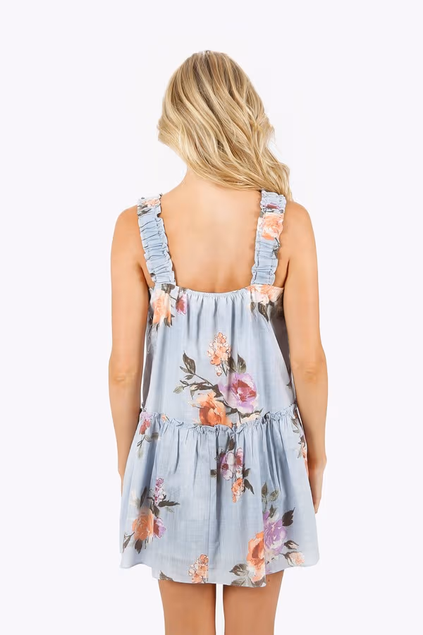 Milena Floral Ruffle Mini Dress - Blue Multi