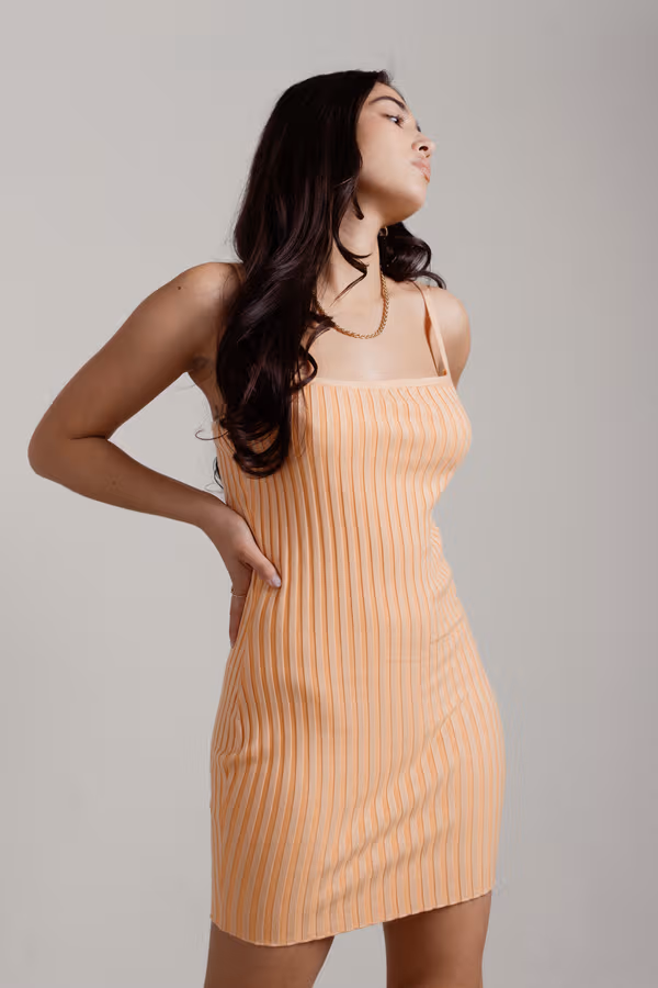 Damian Ribbed Bodycon Mini Dress - Orange