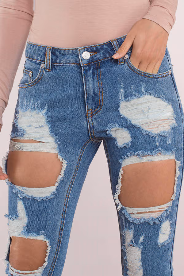 Rip To Shreds Distressed Jeans - Medium Wash