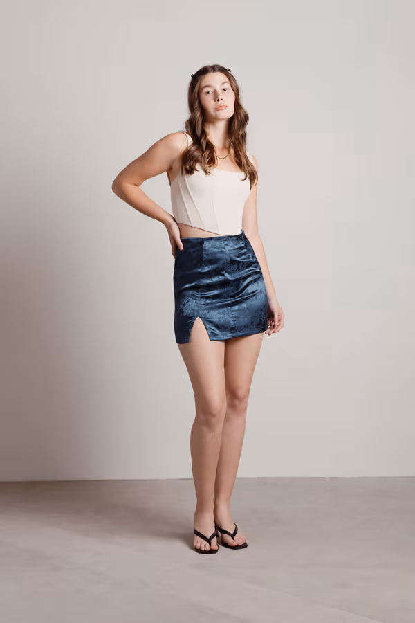 Oia Floral Jacquard Mini Skirt - Black