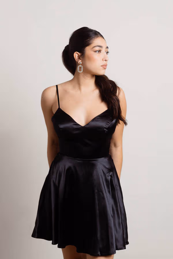 Loraine Open Back Skater Mini Dress - Black