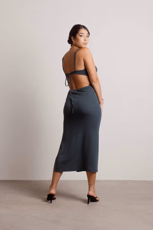 Stacie Open Back Slit Midi Dress - Black