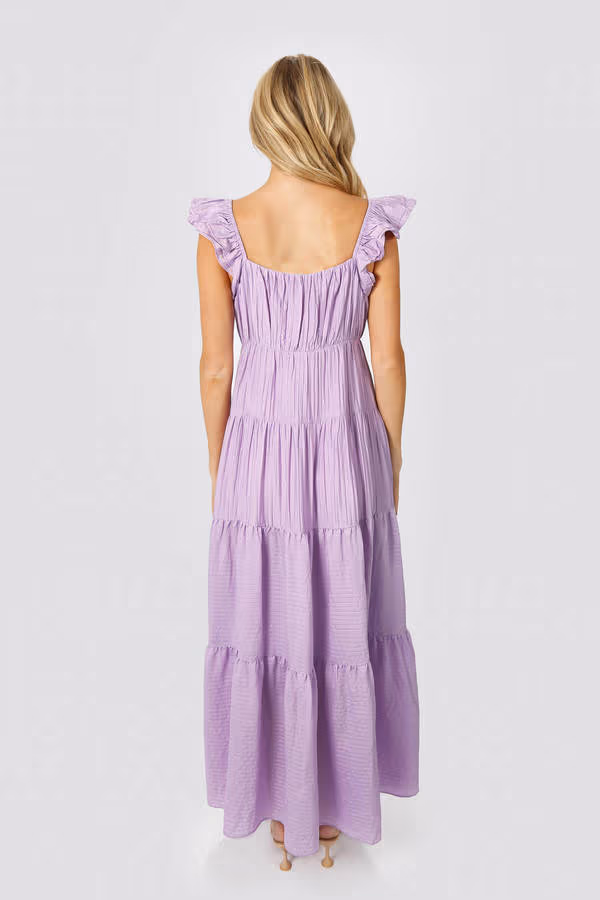 Mary Jane Tiered Ruffled Sleeves Maxi Dress - Lilac
