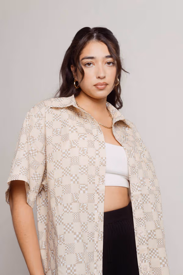 Joline Checkered Top - Beige