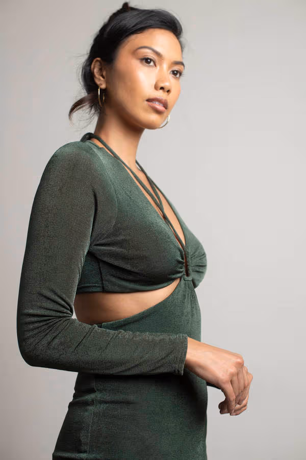 Reach Out Halter Cutout Mini Dress - Dark Green