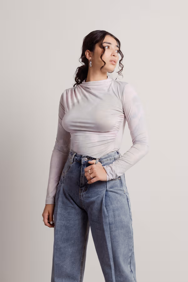 Ember Long Sleeve Bodysuit - Pink-Grey