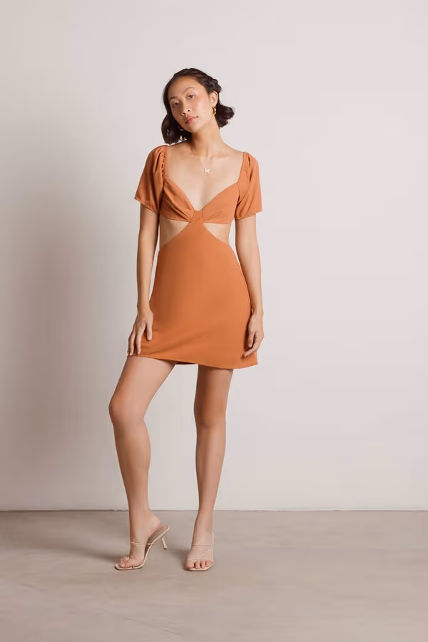Serasa Cutout Skater Mini Dress - Terracotta