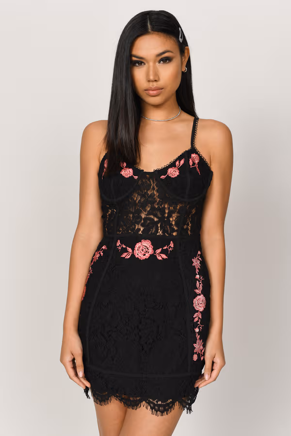 Mia Lace Bustier Mini Dress - Black