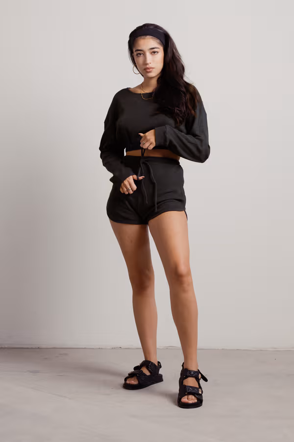 Hey There Knit Top and Short Lounge Set - Black