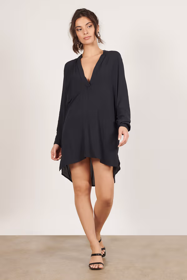 Last Resort Deep V Long Sleeve Mini Dress - Black