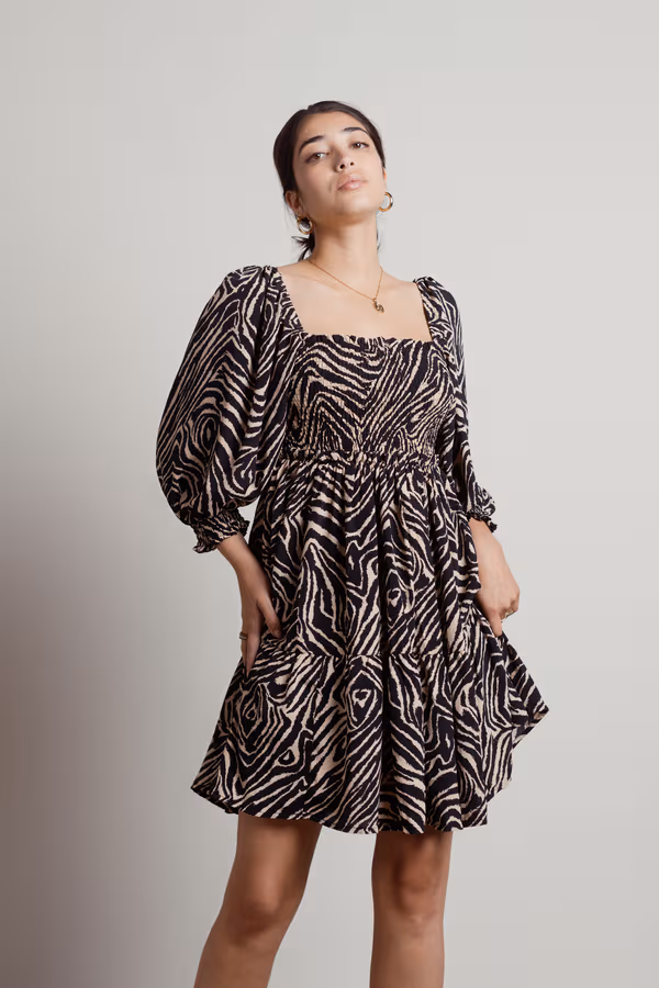 Savana Zebra Print Skater Mini Dress - Sand