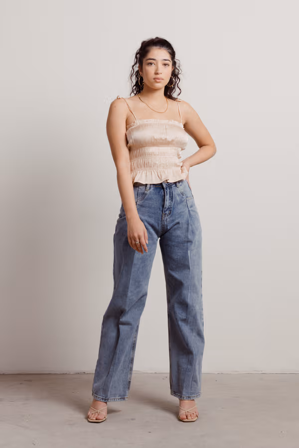 Many Hours Satin Top - Champagne