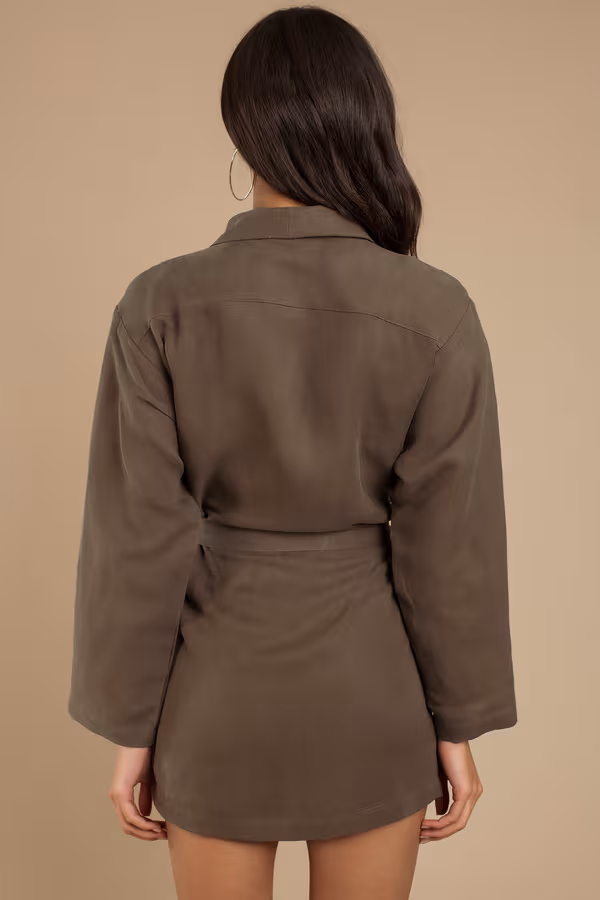 Stillwater The Ines Collared Wrap Mini Dress - Olive