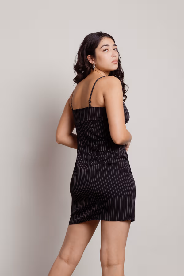 Deidra Pinstripe Cami Mini Dress - Black