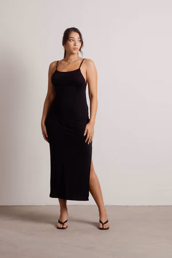 Stacie Open Back Slit Midi Dress - Black