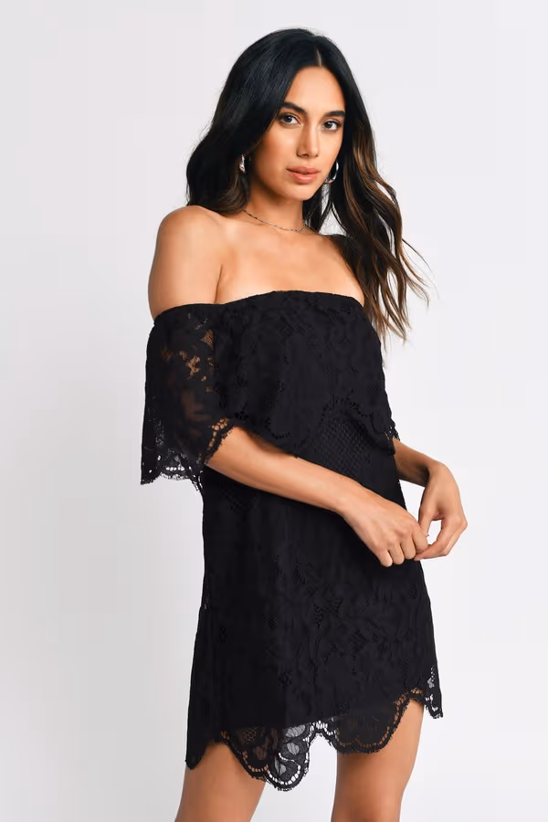 Play For Keeps Lace Off The Shoulder Mini Dress - Black