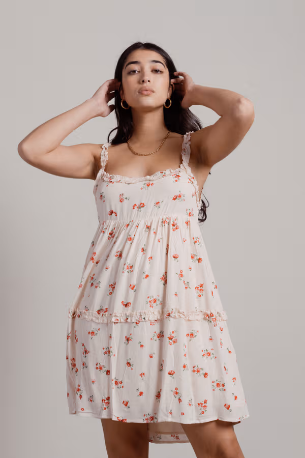 Pippa Floral Babydoll Mini Dress - Pink Dot