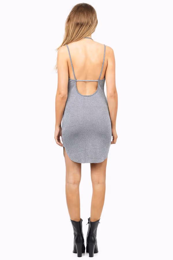 Kalina Open Back Bodycon Mini Dress - Grey