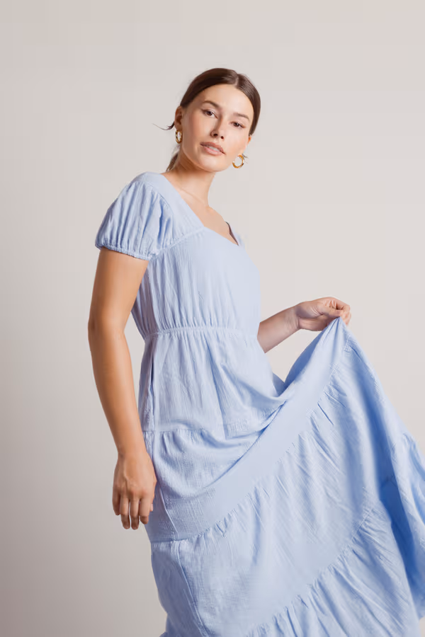 Misty Tiered A-line Midi Dress - Blue