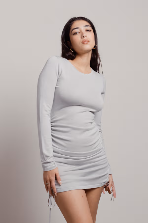 Girl Bye Ruched Bodycon Mini Dress - Gray