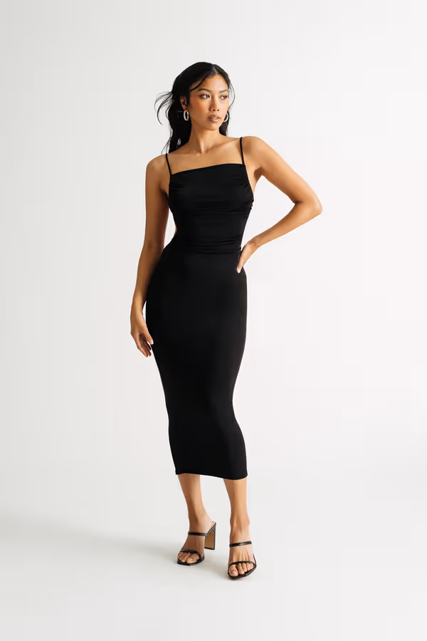 Jacques Black Slinky Open Back Bodycon Midi Dress
