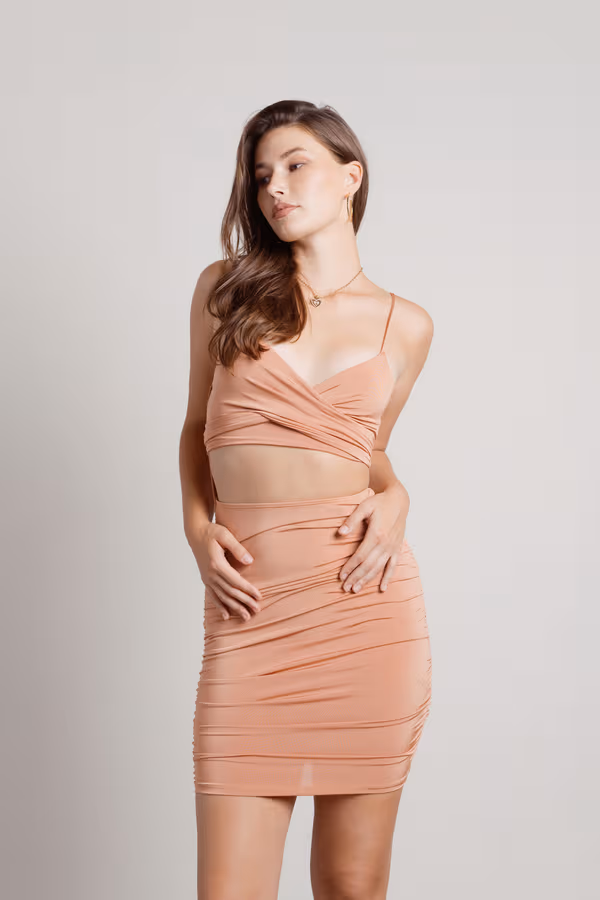 Ruthless Cutout Ruched Mini Dress - Peach Bronze